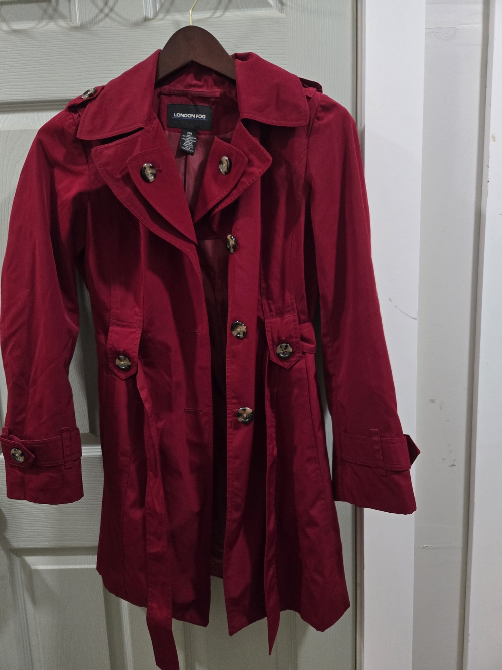 London Fog Womens Wine Red Trench Coat with Belt And Hood - Picture 2 of 10